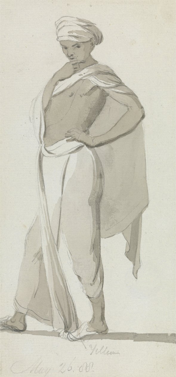 Nuori intiaani, n. 1788 (pesu grafiitilla paperilla) tekijältä William Daniell