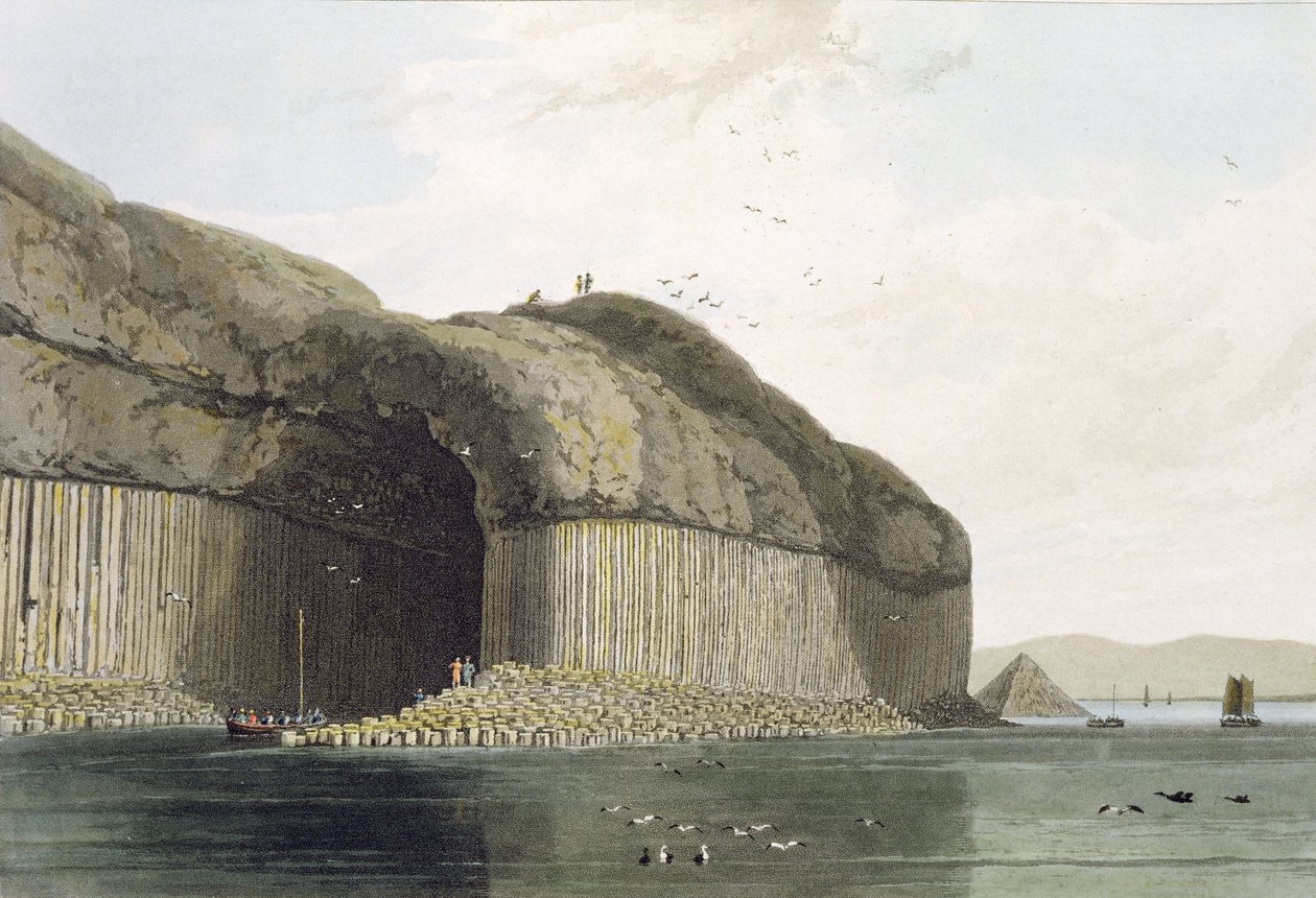 Sisäänpääsy Fingalin luolaan, Staffa, kirjasta "A Voyage Around Great Britain", julkaistu 1817 tekijältä William Daniell