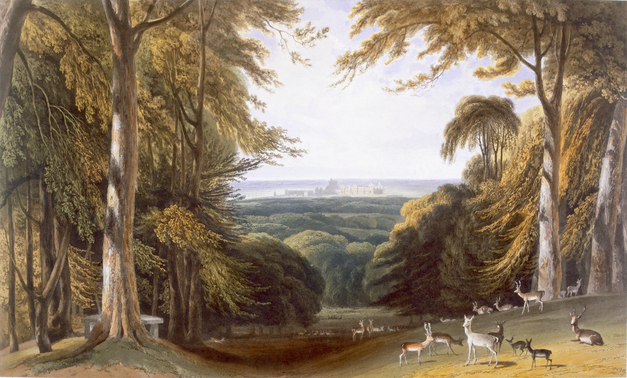 Glen Windsor Parkissa lähellä Bishops Gatea, kohteesta "Views of Windsor, Eton and Virginia Water", n. 1827-30 tekijältä William Daniell