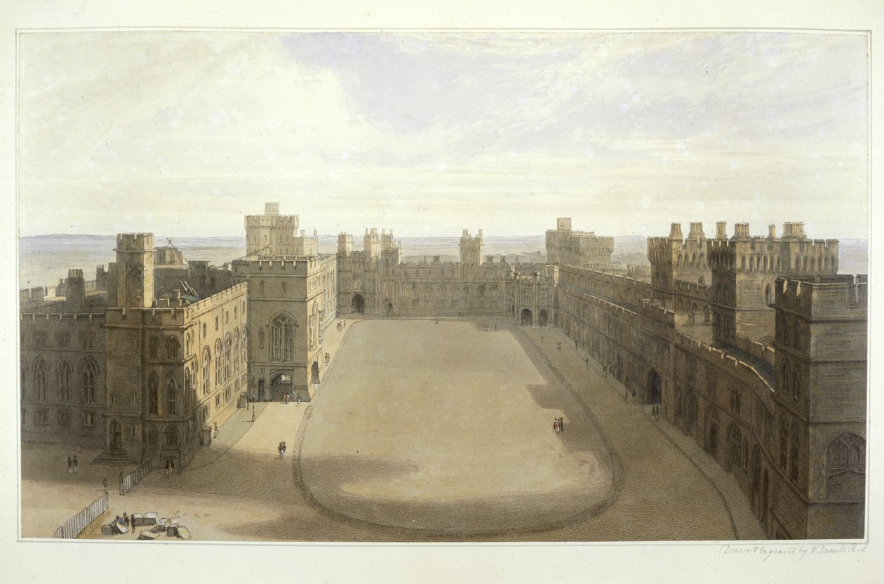 Katse Windsorin nelikulmioon kokoelmasta Windsorin, Etonin ja Virginia Waterin näkymistä, n. 1825-30 tekijältä William Daniell