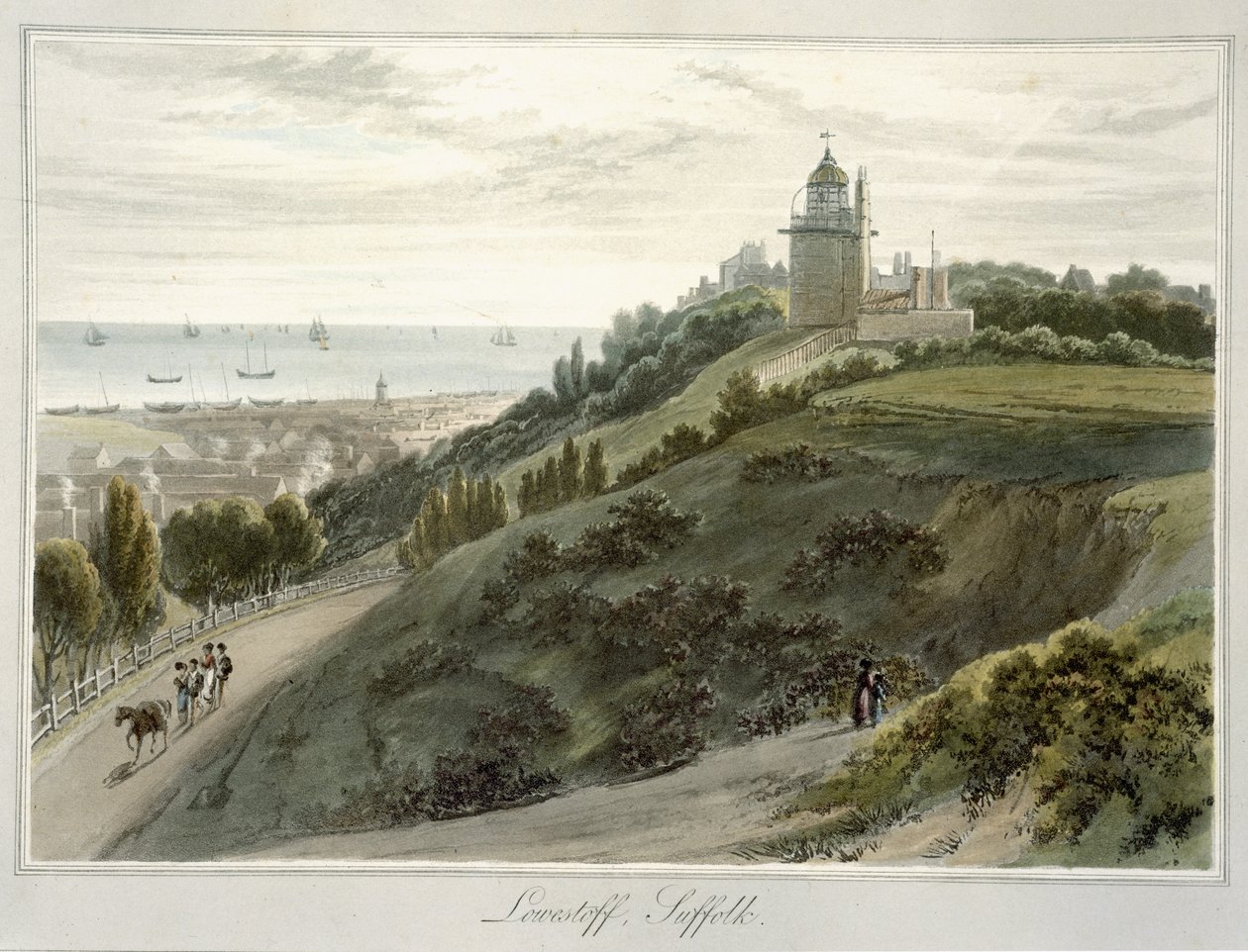 Lowestoft, Suffolk, teoksesta "Vuosien 1814 ja 1825 välillä tehty matka Iso-Britannian ympäri" (akvatinta) tekijältä William Daniell