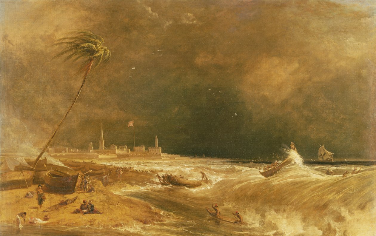 Madras eli Fort St. George, Bengalinlahdella – myrsky, 1833 tekijältä William Daniell
