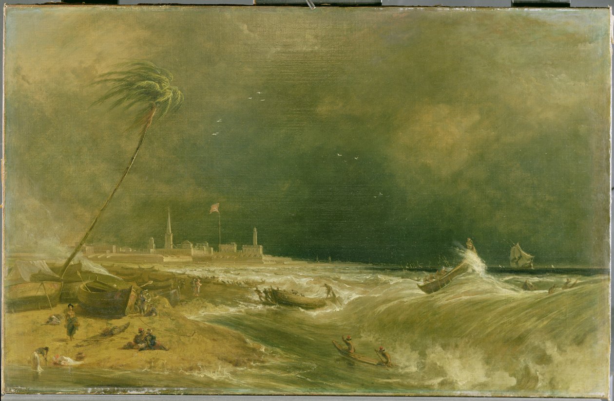 Madras eli Fort St. George, Bengalinlahdella – myrsky, 1833 tekijältä William Daniell