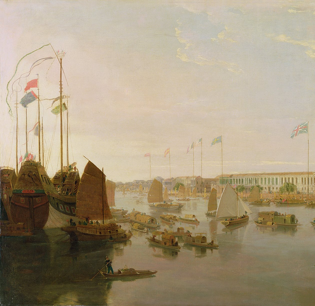 The European Factories, Canton, 1806 öljy kankaalle yksityiskohta numerosta 213854 tekijältä William Daniell