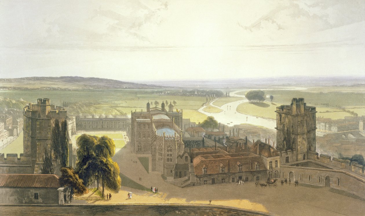 Windsorin linna, Windsorin, Etonin ja Virginia Waterin näkymistä tehdystä koosteesta, noin 1825-30. tekijältä William Daniell