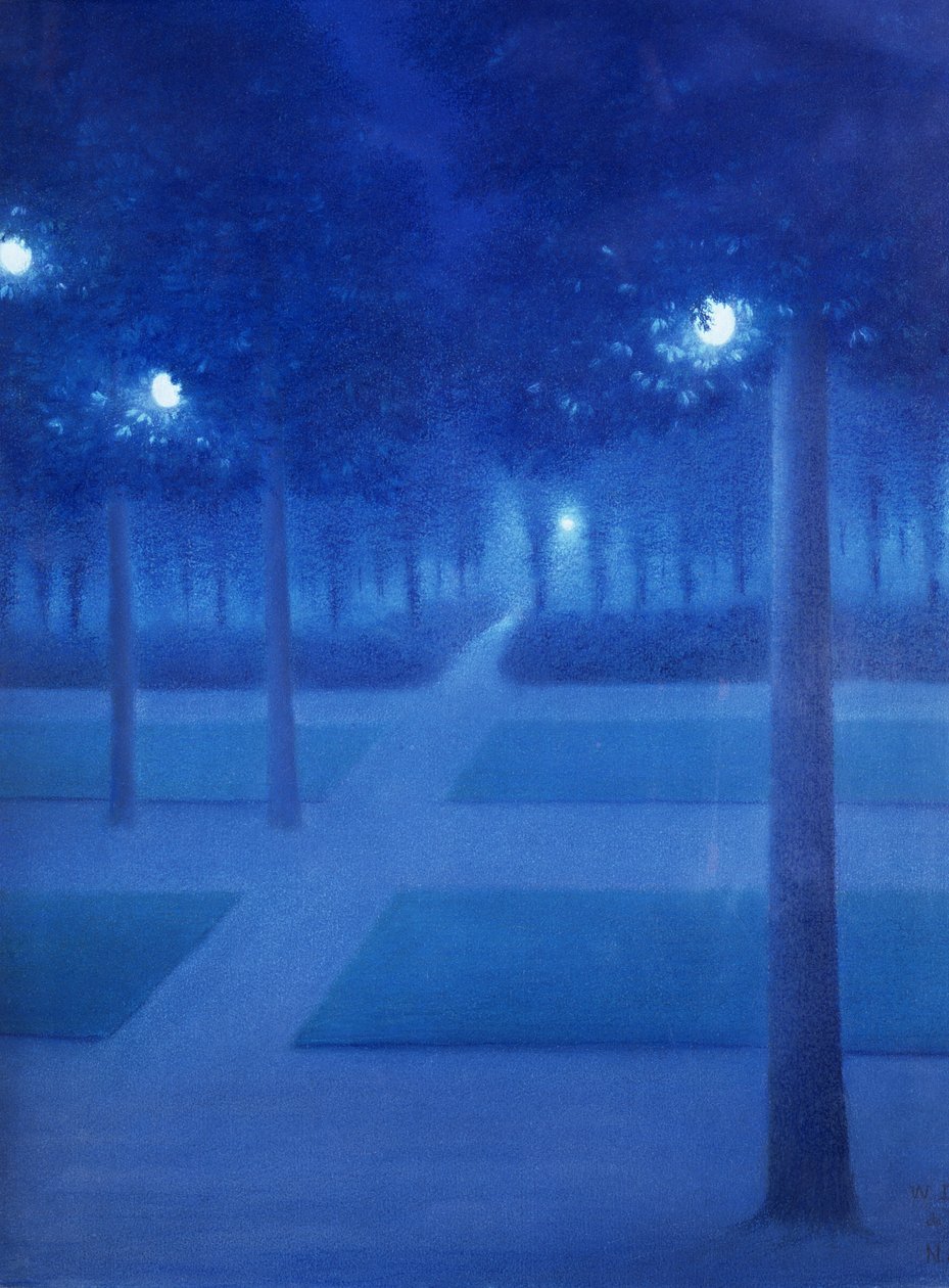 Yökohtaus Parc Royalissa, Bryssel, 1897 (pastelli paperille) tekijältä William Degouve de Nuncques