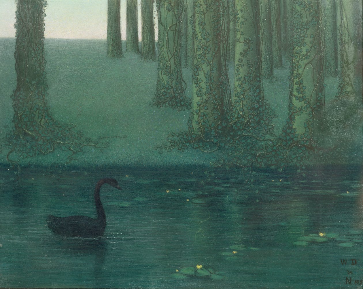 Musta joutsen, 1896 (pastelli paperille) tekijältä William Degouve de Nuncques