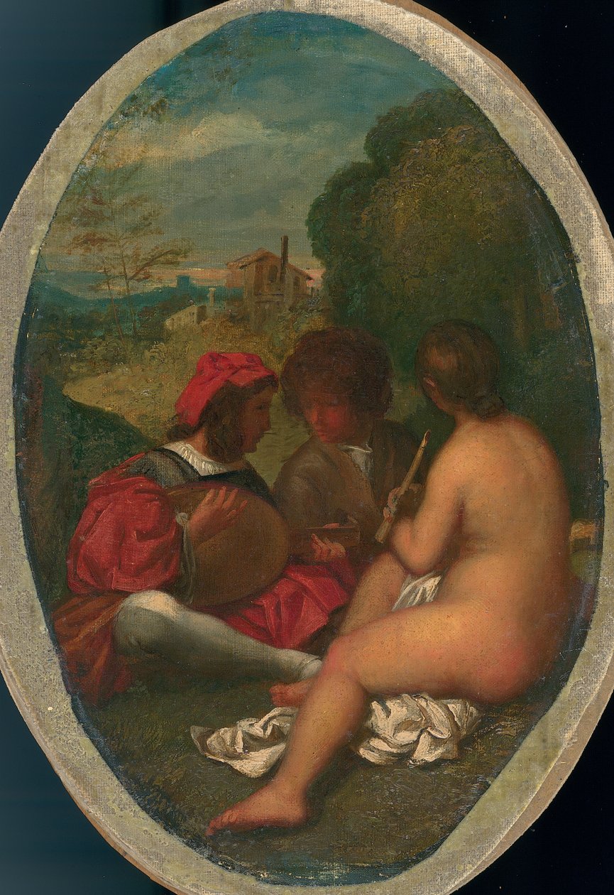Le Concert Champetre, Tizianin mukaan (öljy kankaalle, levylle kiinnitetty) (ks. myös 288056) tekijältä William Etty
