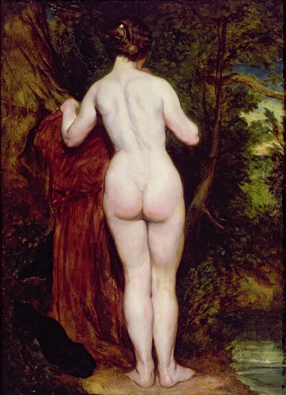 Seisova nainen alastonna virran ääressä, 1825 (öljy myllylevylle) tekijältä William Etty