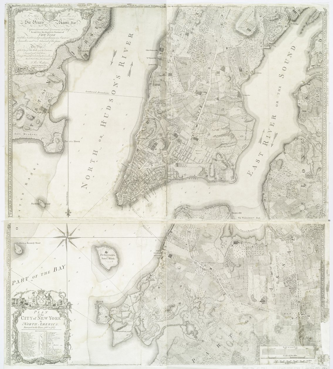 Pohjois-Amerikassa sijaitsevan New Yorkin kaupungin suunnitelma, joka on mitattu vuosina 1766 ja 1767 ja joka on julkaistu Fadenin atlaksessa, 1776. tekijältä William Faden
