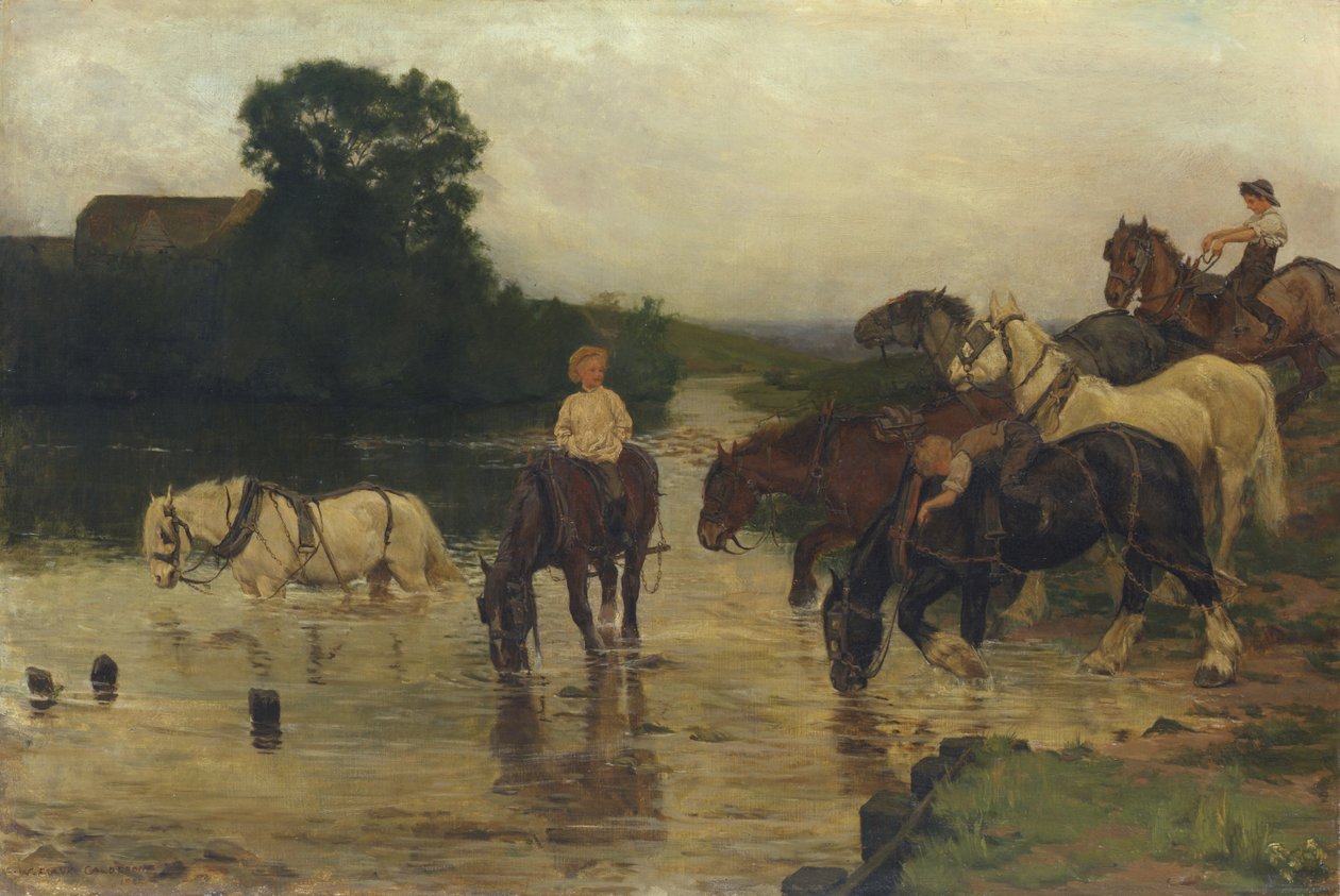 Hevosten uiminen töiden jälkeen, 1884 tekijältä William Frank Calderon