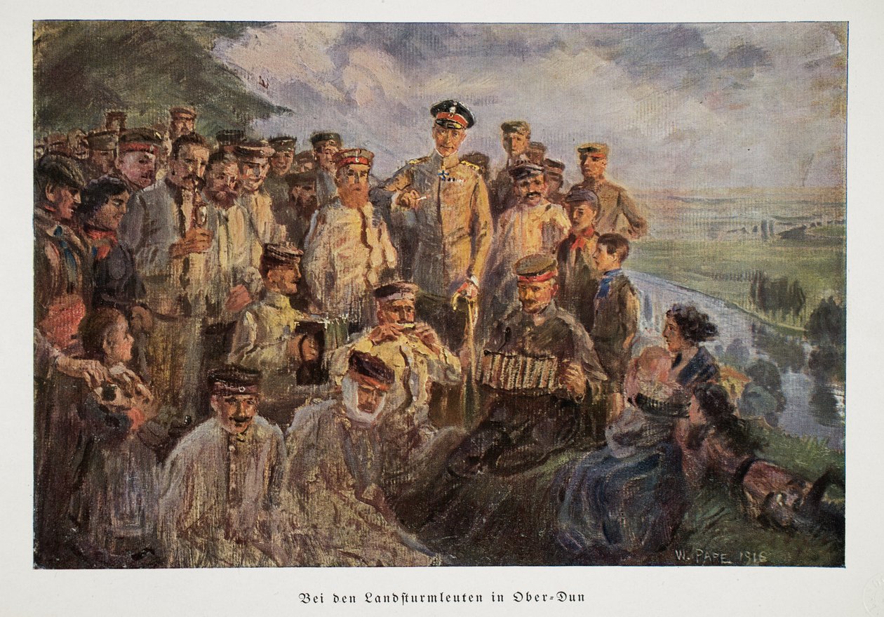 William, Saksan kruununprinssi vierailee joukkojensa kanssa, jotka rentoutuvat perheidensä kanssa ollessaan töissä, pubissa. 1918 tekijältä William Friedrich Georg Pape
