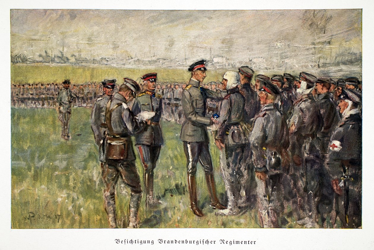 William, Saksan kruununprinssi, vierailee haavoittuneiden joukkojen kanssa kentällä, pubissa. 3. Maria 1917 tekijältä William Friedrich Georg Pape