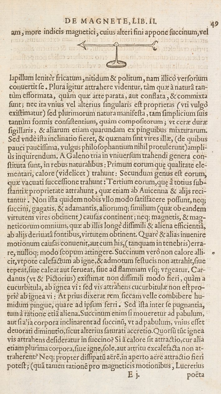 Sivu 49 William Gilbertin teoksesta "De Magnete", Lontoo 1600 (painettu) tekijältä William Gilbert