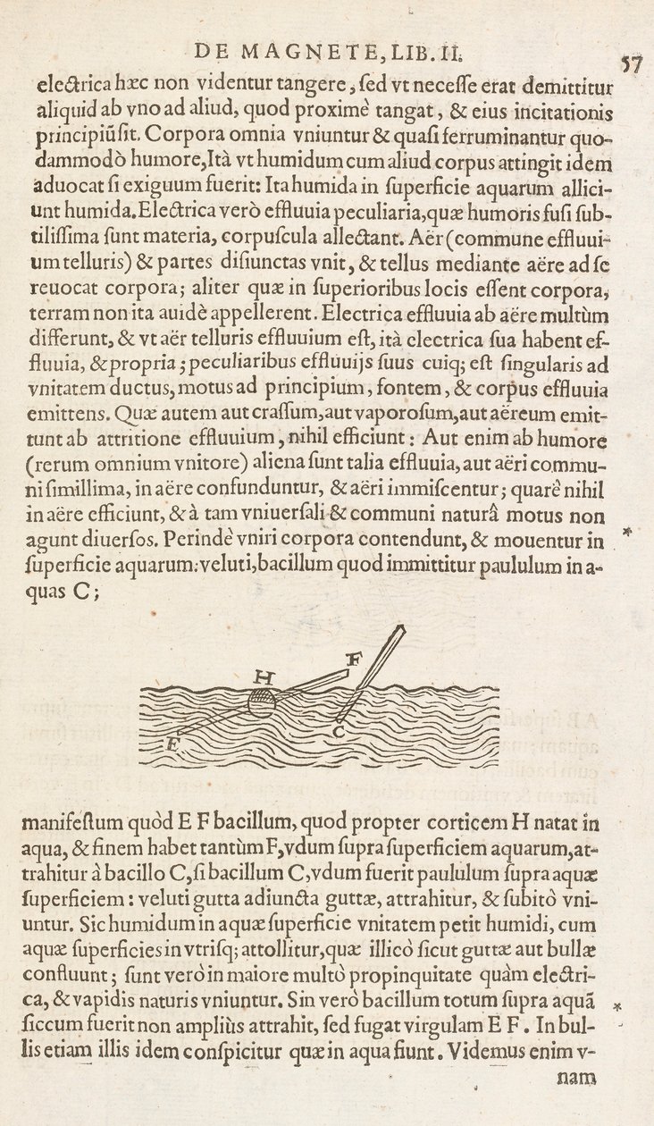 Sivu 57 William Gilbertin teoksesta "De Magnete", Lontoo 1600 (painettu) tekijältä William Gilbert