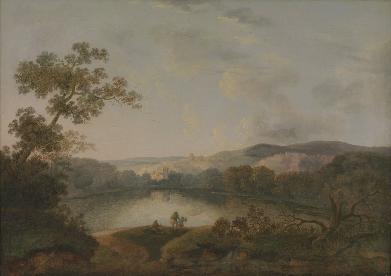 Näkymä järvelle kalastajien kanssa tekijältä William Groombridge