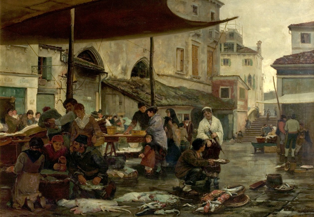 Kalamarkkinat, Venetsia, Italia, 1881 tekijältä William H. Jobbins