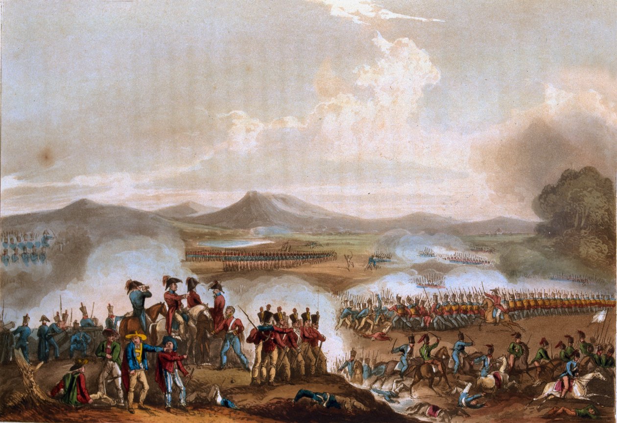 Talaveran taistelu, 28. heinäkuuta 1809, teoksesta The Martial Achievements of Great Britain and Her Allies from 1799-1815, kaiverrettu T. Sutherland, julkaissut J. Jenkins, 1. kesäkuuta 1815 (väri aquati tekijältä William Heath