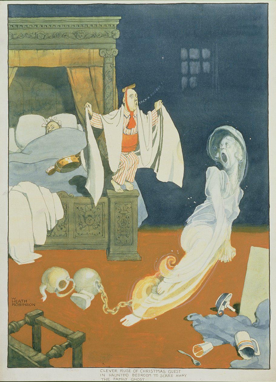 Huonekalut ja erilaiset esineet 1100- ja 1300-luvuilta tekijältä William Heath Robinson