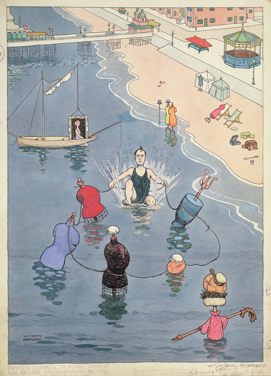 Huonekalut ja erilaiset esineet 1100- ja 1300-luvuilta tekijältä William Heath Robinson