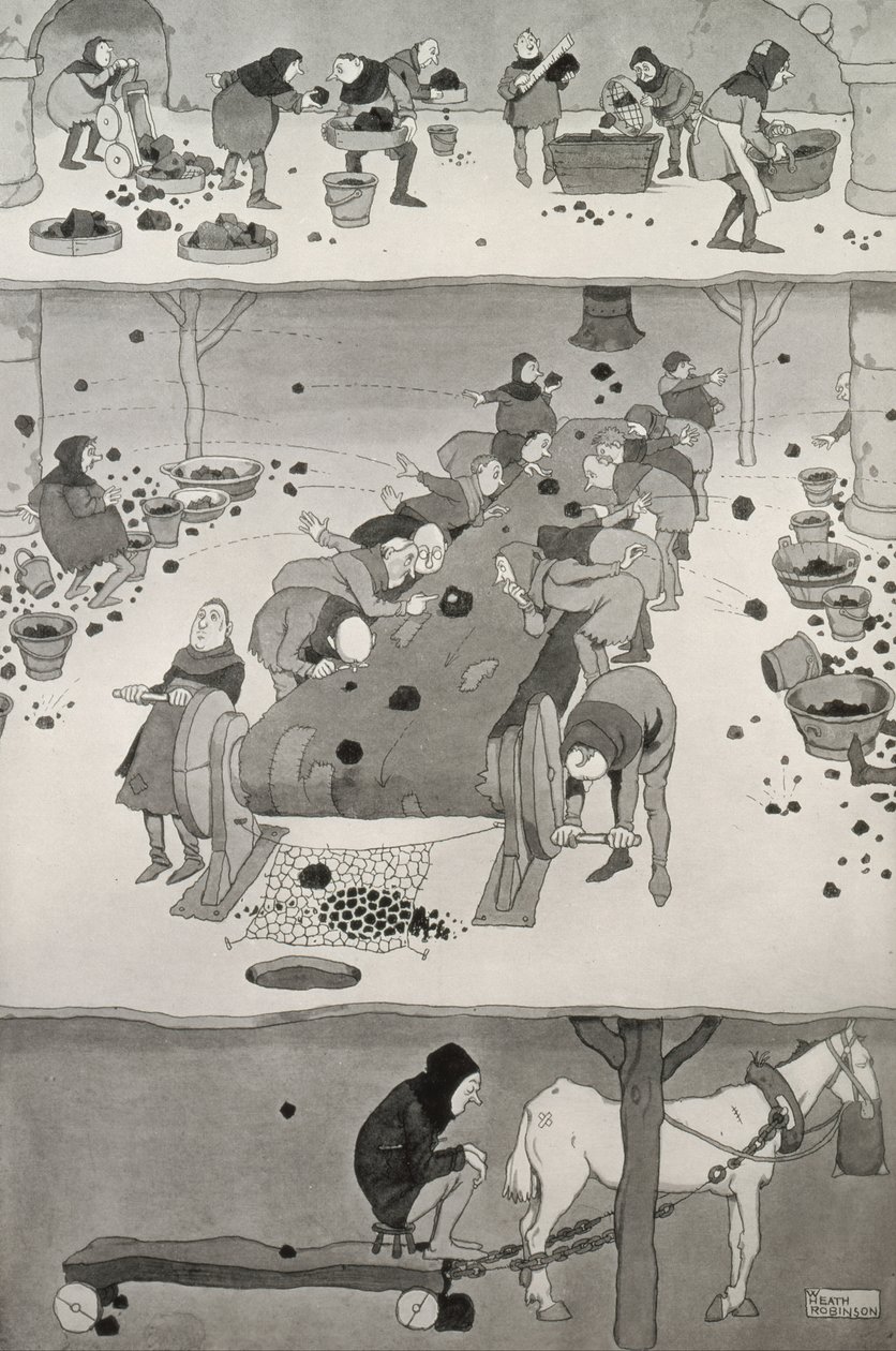 Seulonta ja poiminta, n. 1930 tekijältä William Heath Robinson