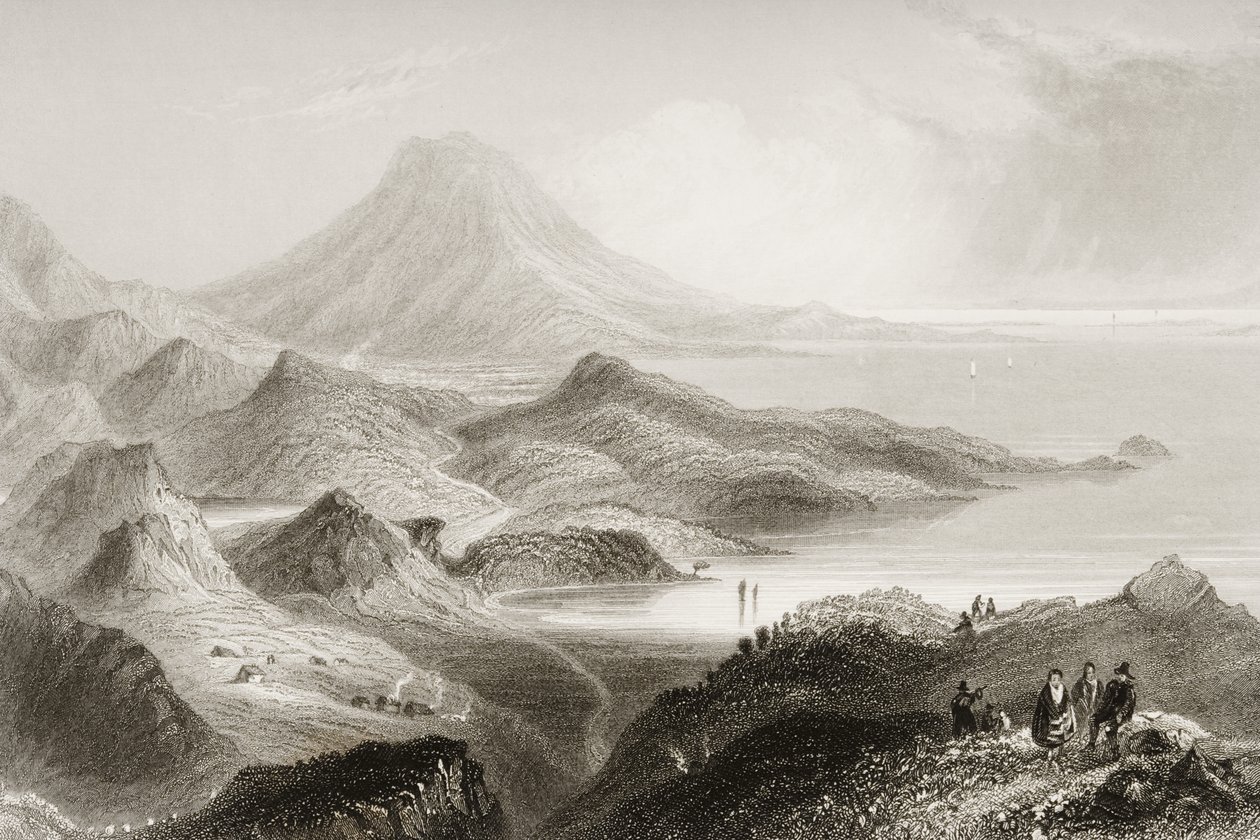 Lough Conn ja Mount Nephin, Mayon kreivikunta, Irlanti, George Virtuen "Scenery and Antiquities of Ireland", 1860-luku tekijältä William Henry Bartlett