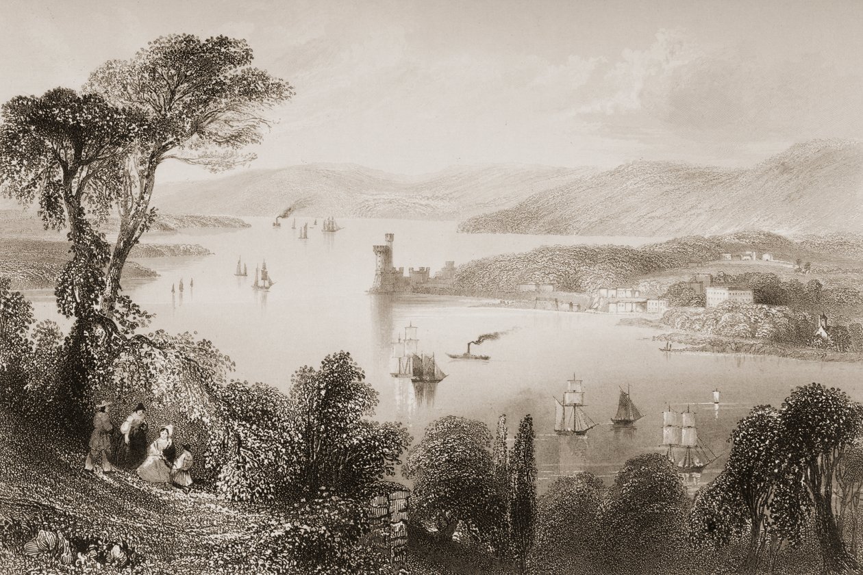 Cork-joki Glanmire Roadin alta, Corkin kreivikunta, Irlanti, George Virtuen "Scenery and Antiquities of Ireland" -teoksesta, 1860-luku tekijältä William Henry Bartlett