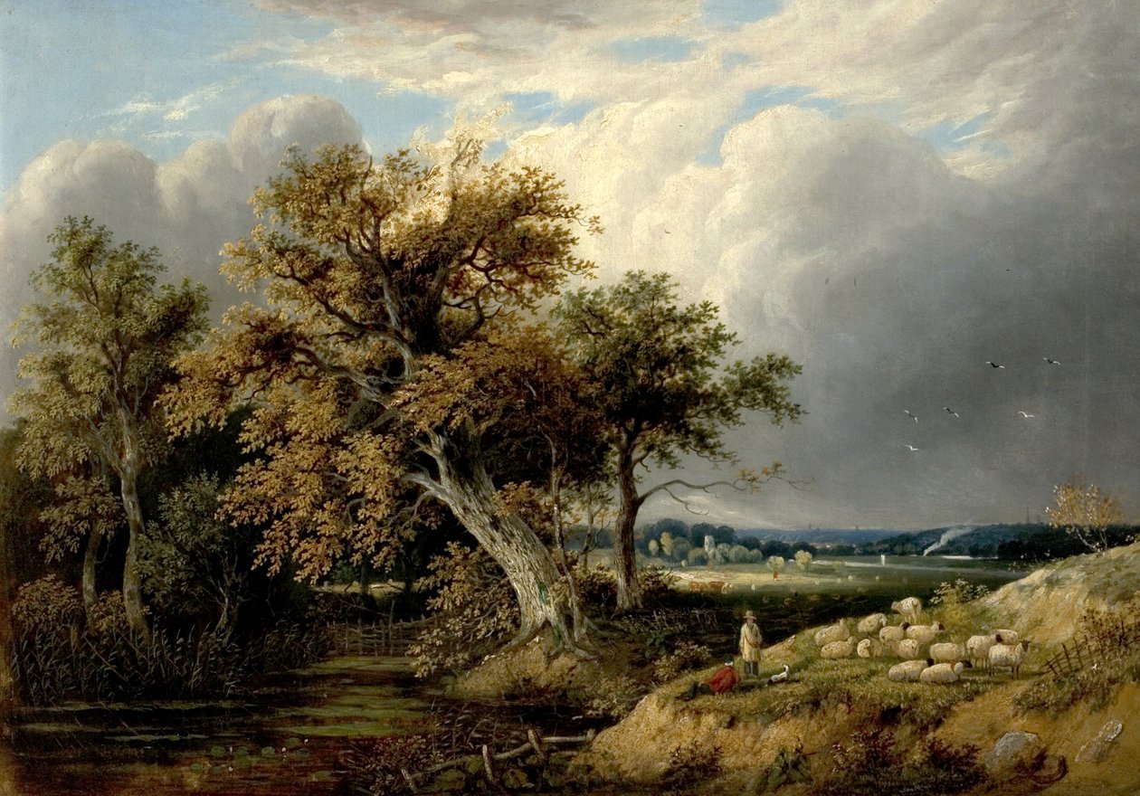 Maisema puita ja lampaita, 1800-luku tekijältä William Henry Crome