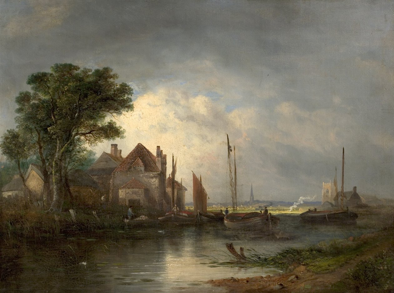 Jokikohtaus veneillä, 1800-luku tekijältä William Henry Crome