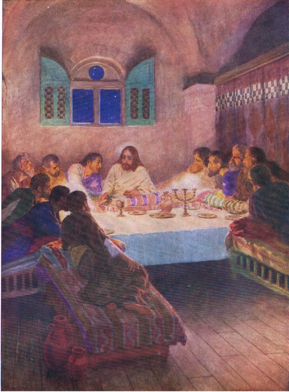 Viimeinen ehtoollinen, Thomas Nelsonin julkaisemasta Raamatun kuvakirjasta, noin 1950 tekijältä William Henry Margetson