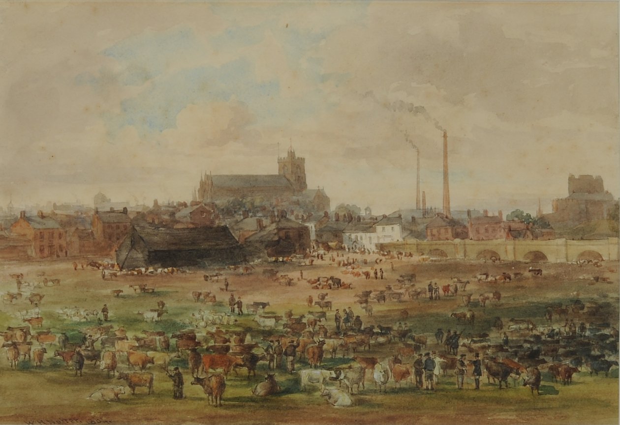 The Sands, Carlisle - The Cattle Market, 1864 (wc paperilla) tekijältä William Henry Nutter