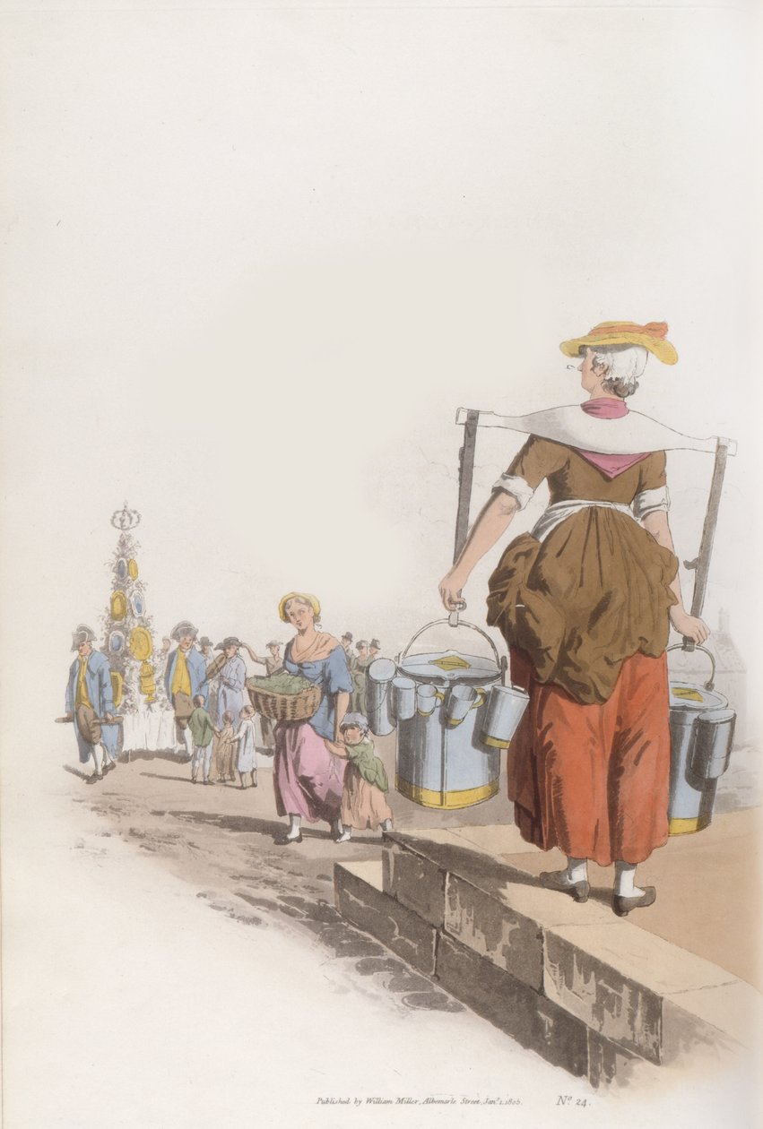 Milk Woman, Costume of Britain, n. 1819 tekijältä William Henry Pyne