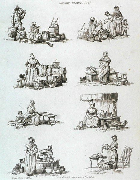 Markkinaryhmät, Microcosm, Vol.II, kaiverrus J. Hill, n. 1806 tekijältä William Henry after Pyne