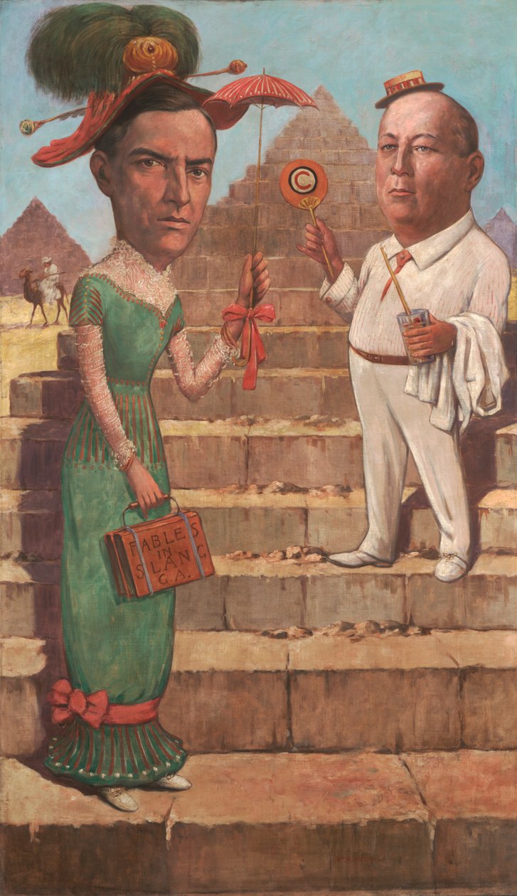 George Aden ja Orson Collins Wellsin karikatyyri, 1912 9öljy kankaalle) tekijältä William Herman Schmedtgen