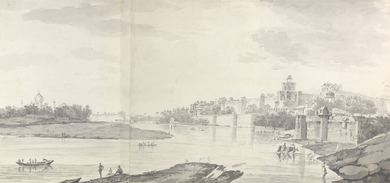 Näkymä Agran linnakkeelle Jumna-joen varrella koillisesta, n. 1783 (harmaa pesu ja kynä paperilla) tekijältä William Hodges