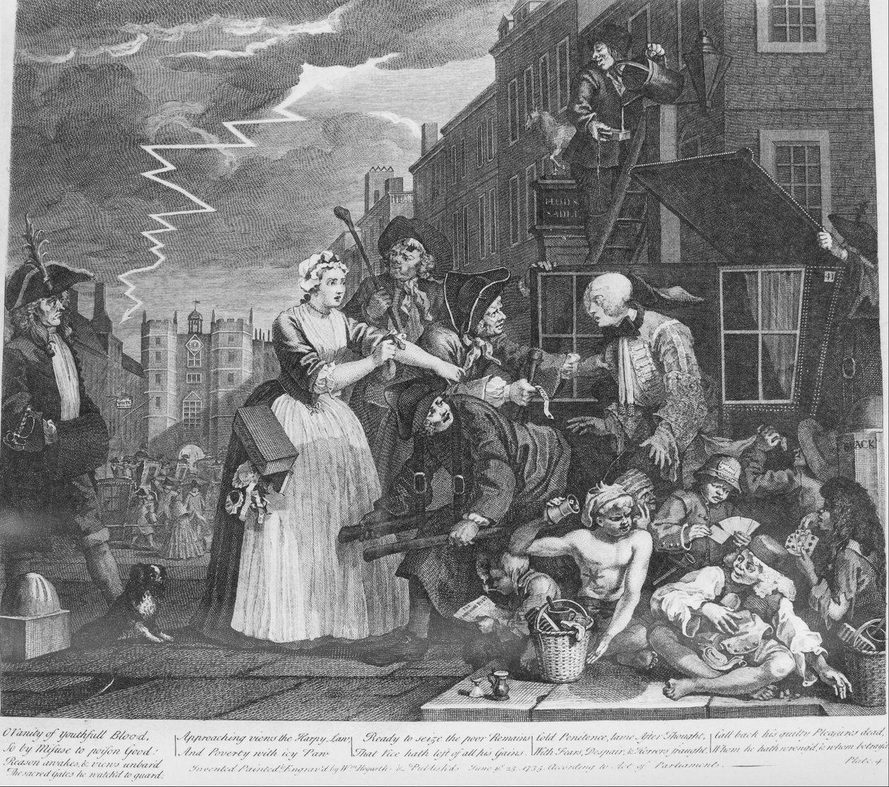 A Rakes Progress, levy 4, pidätetty velan vuoksi tekijältä William Hogarth