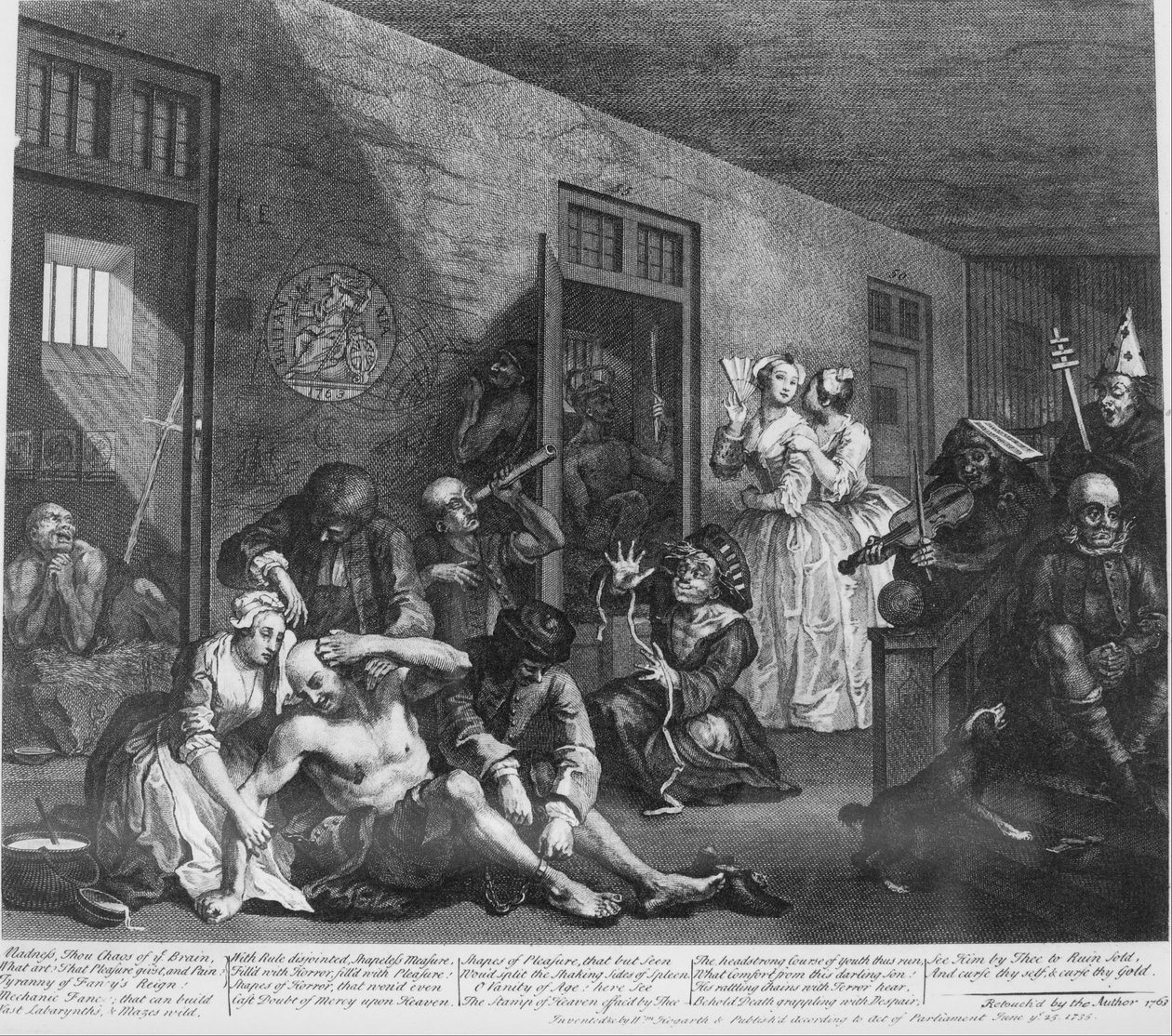 A Rakes Progress, levy 8, hulluhuoneessa tekijältä William Hogarth