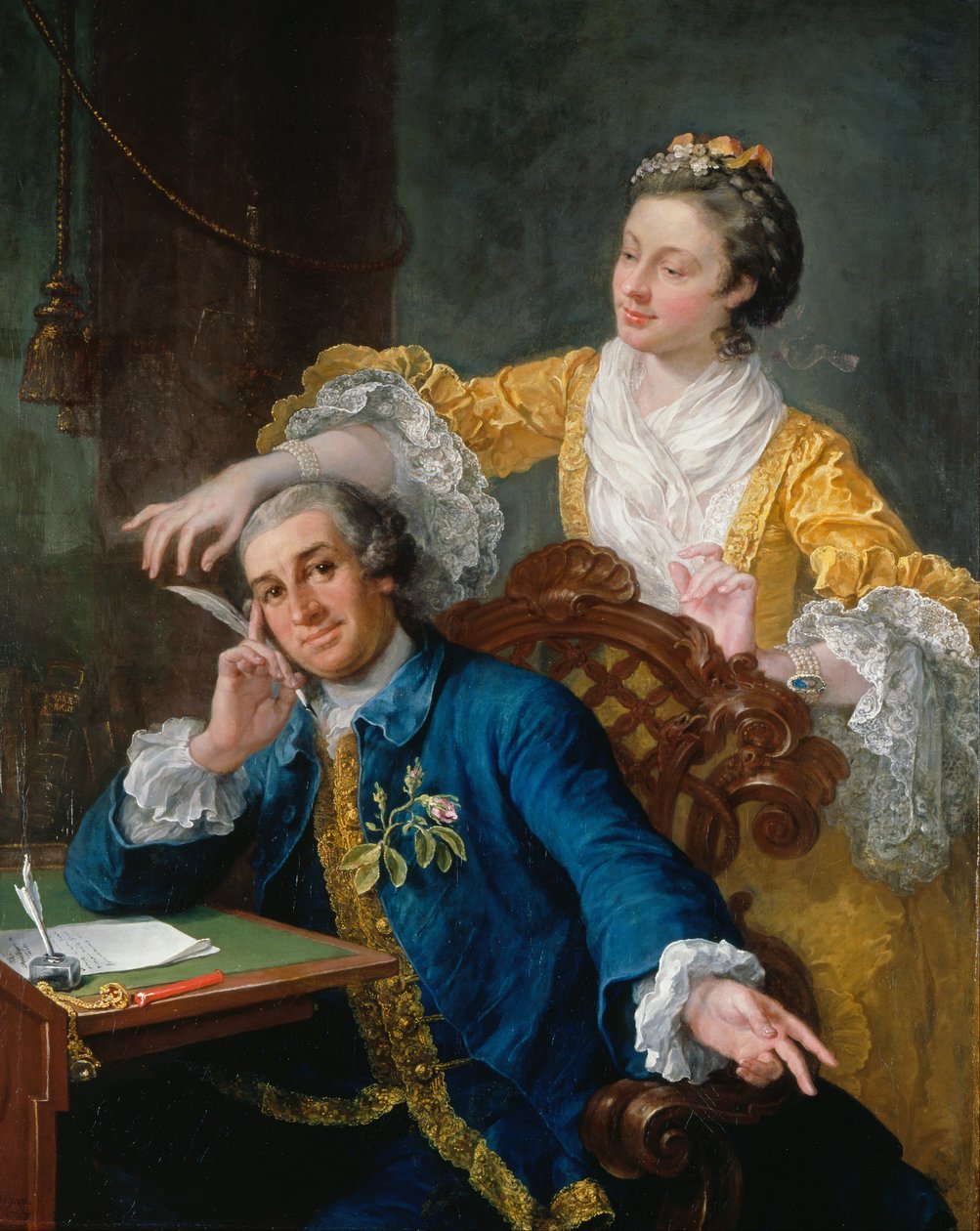 David Garrick (1717-79) vaimonsa Eva-Maria Veigelin, La Violetten tai Violetin kanssa (1725 tekijältä William Hogarth