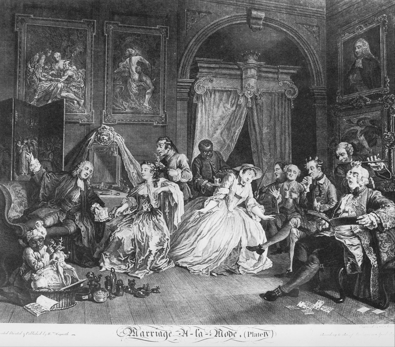 Avioliitto à la Mode, levy 4, (The Countesss Levee) tekijältä William Hogarth
