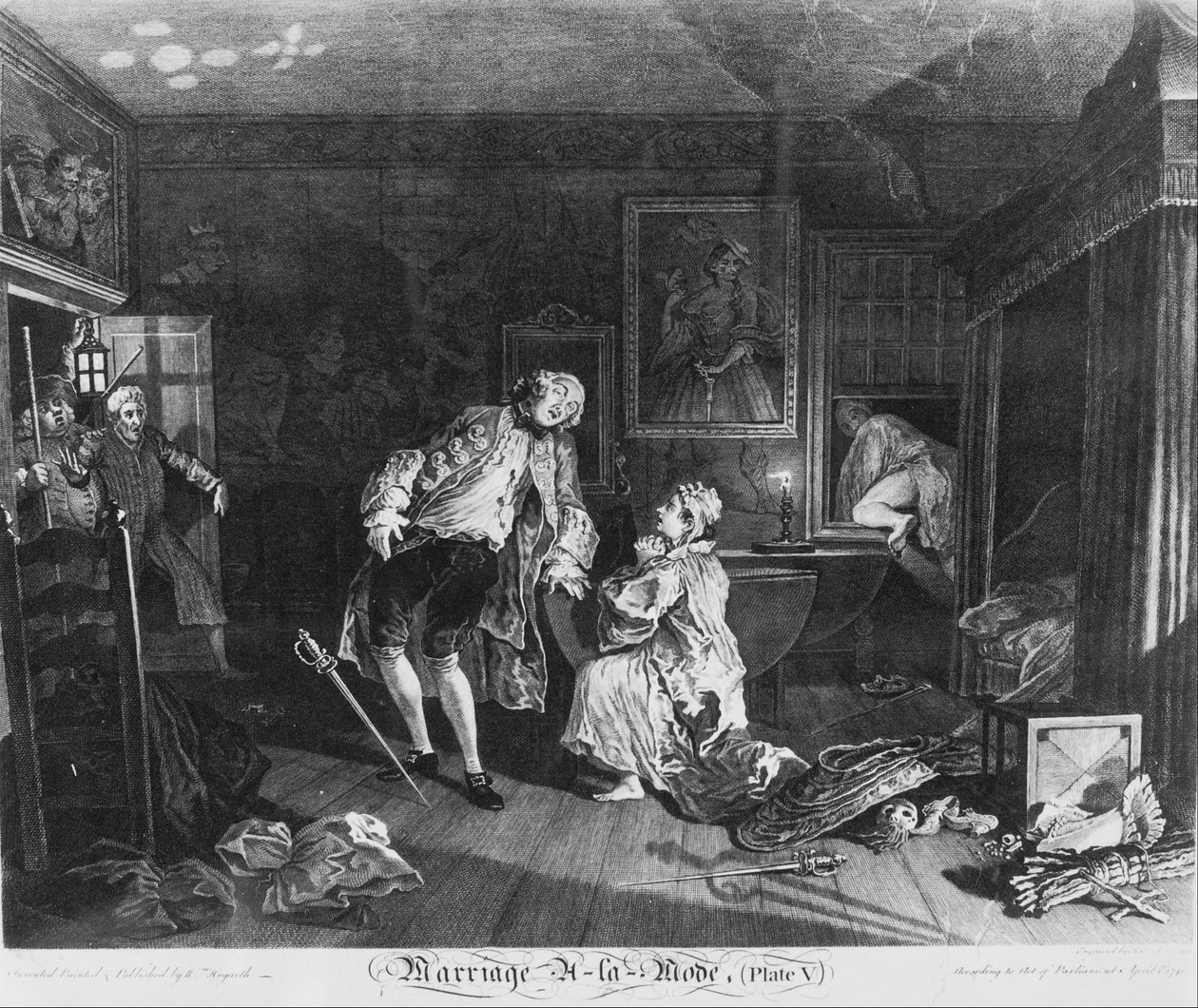 Avioliitto à la Mode, levy 5, (Earlin kuolema) tekijältä William Hogarth