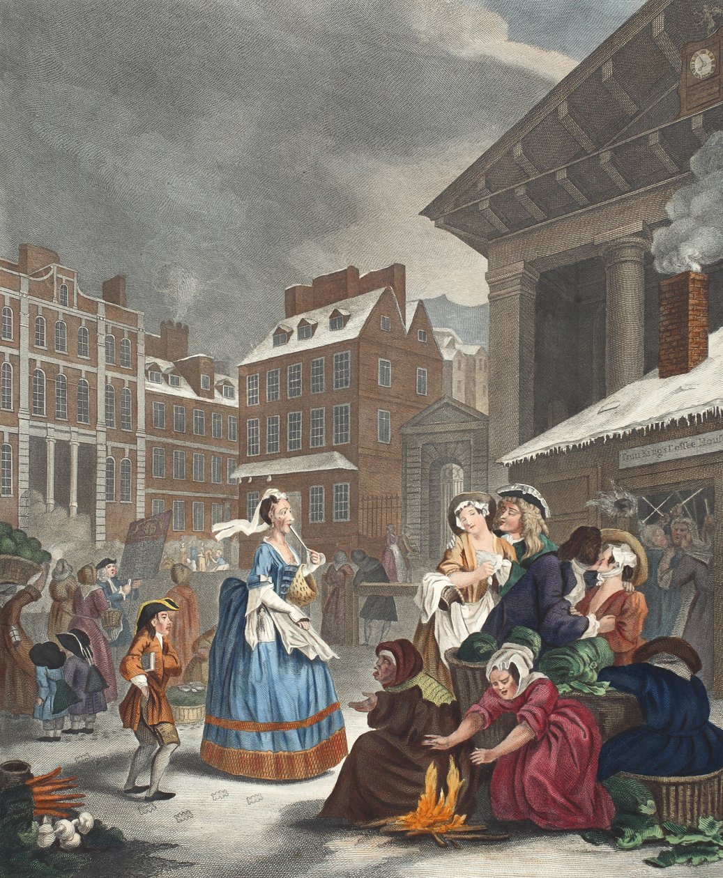 Kellonajat: Aamu, kuvitus teoksesta "Hogarth Restored: The Whole Works of kuuluisan William Hogarthin, uudelleenkaiverrettu Thomas Cook", pub. 1812 (käsinvärinen kaiverrus) tekijältä William Hogarth