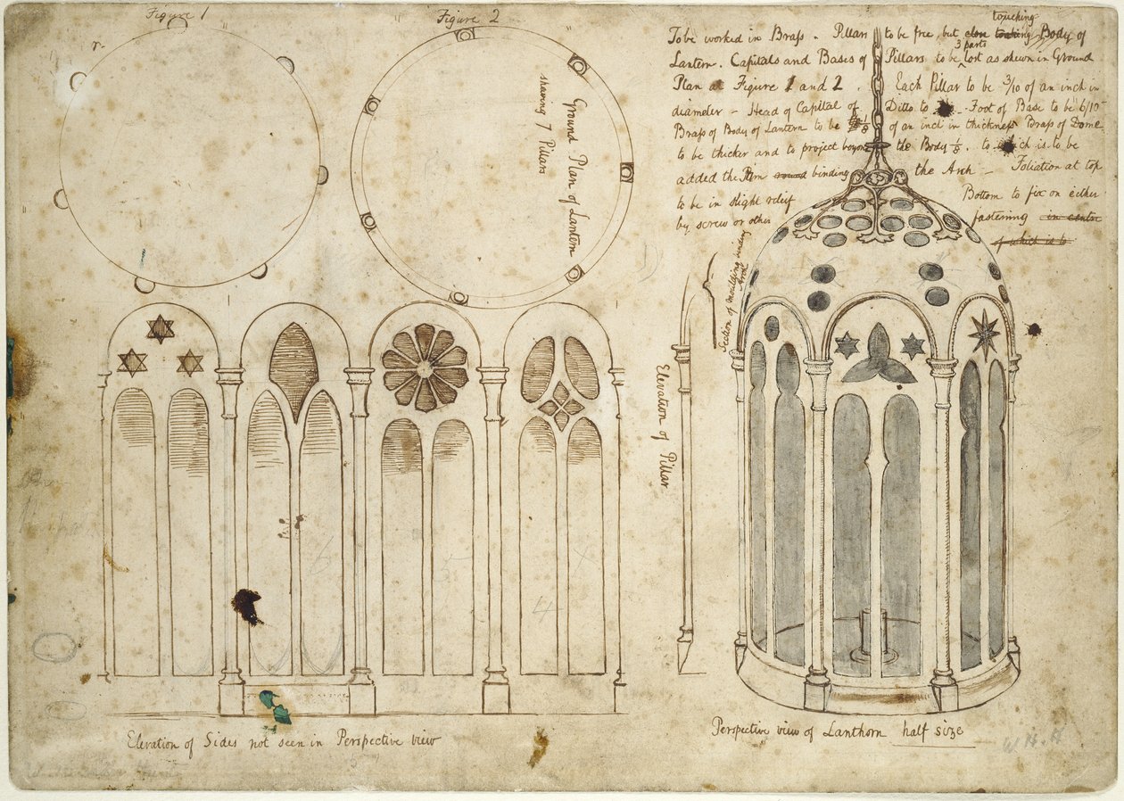 Studies for the Lantern in The Light of the World, 1851-52 (kynä ja ruskea muste grafiitin päällä värjäytyneellä luonnonvalkoisella paperilla) tekijältä William Holman Hunt