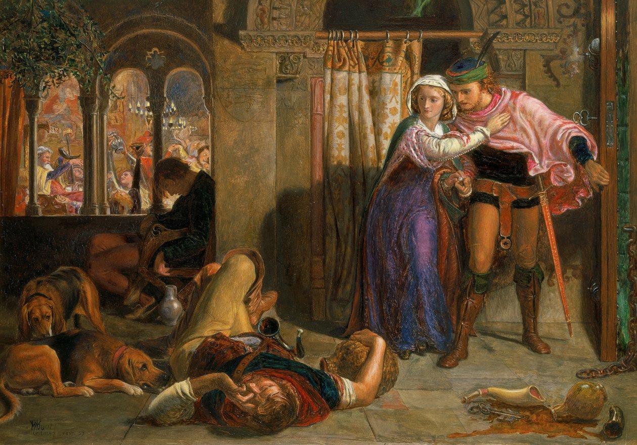 Madelinen ja Porphyron lento humalan aikana juopottelun aikana (St.Agnesin aatto) tekijältä William Holman Hunt