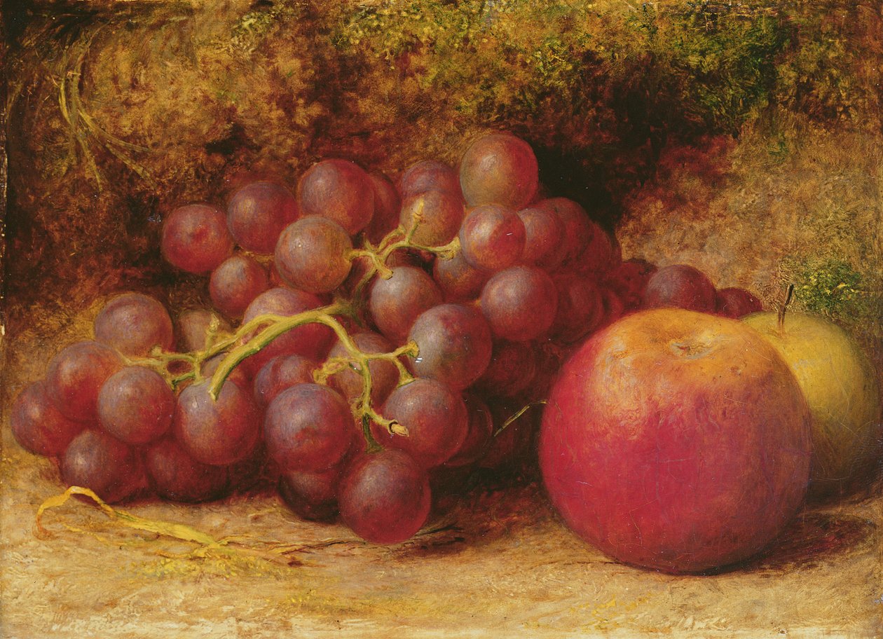 Asetelma omenoiden ja viinirypäleiden kanssa, n. 1860 tekijältä William J. Webbe or Webb