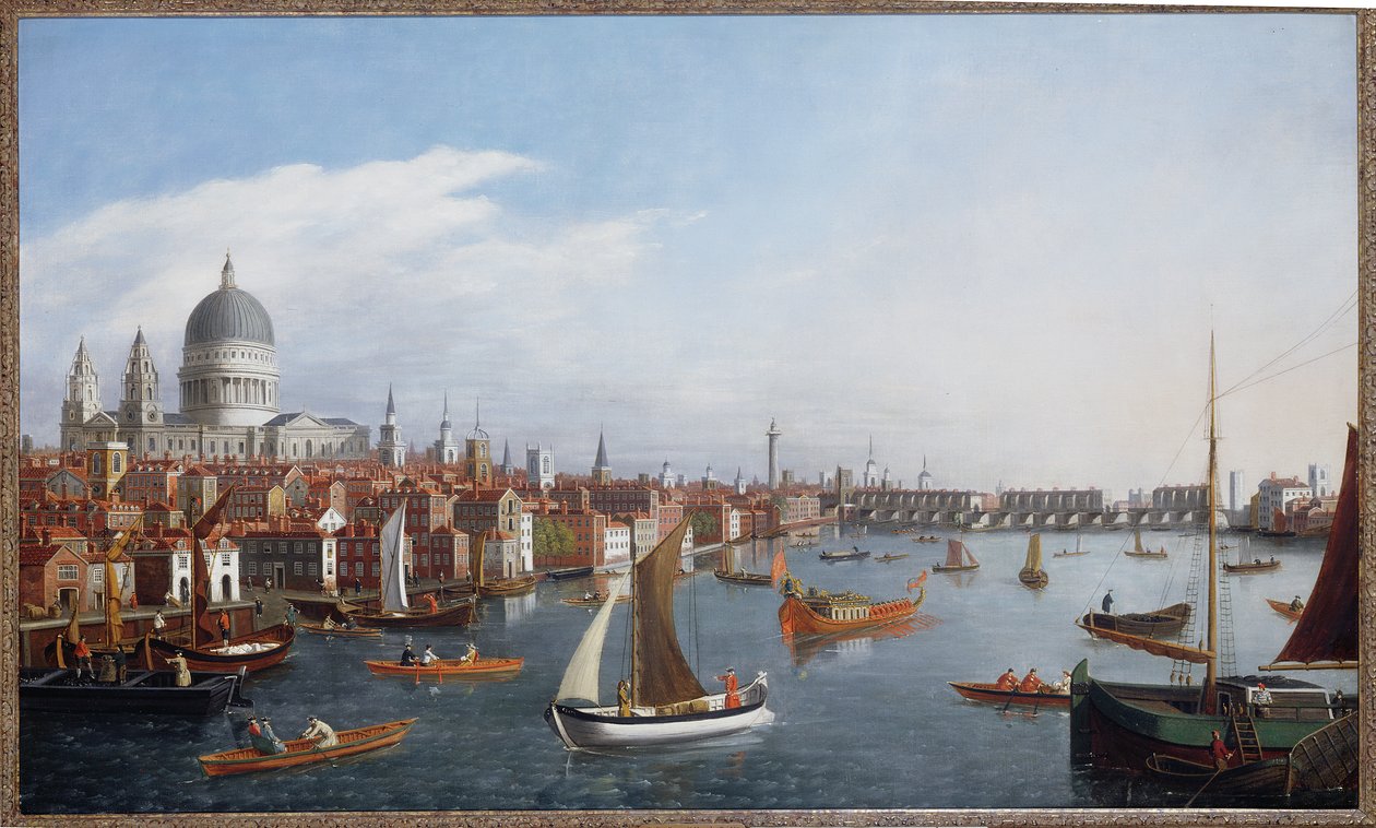 Näkymä Thames-joelle St. Paulin ja Old London Bridgen kanssa tekijältä William James