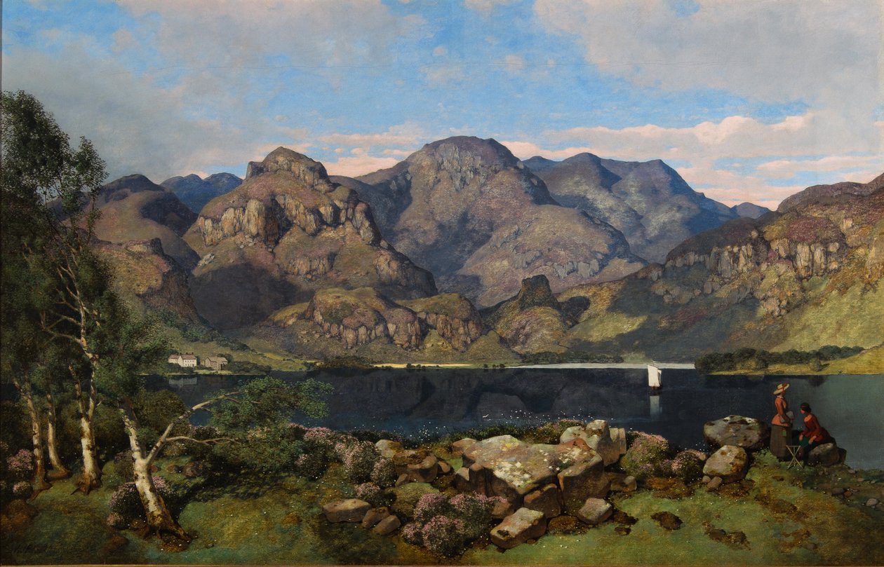 Derwentwater katselee kohti Borrowdalea, 1855 tekijältä William James Blacklock