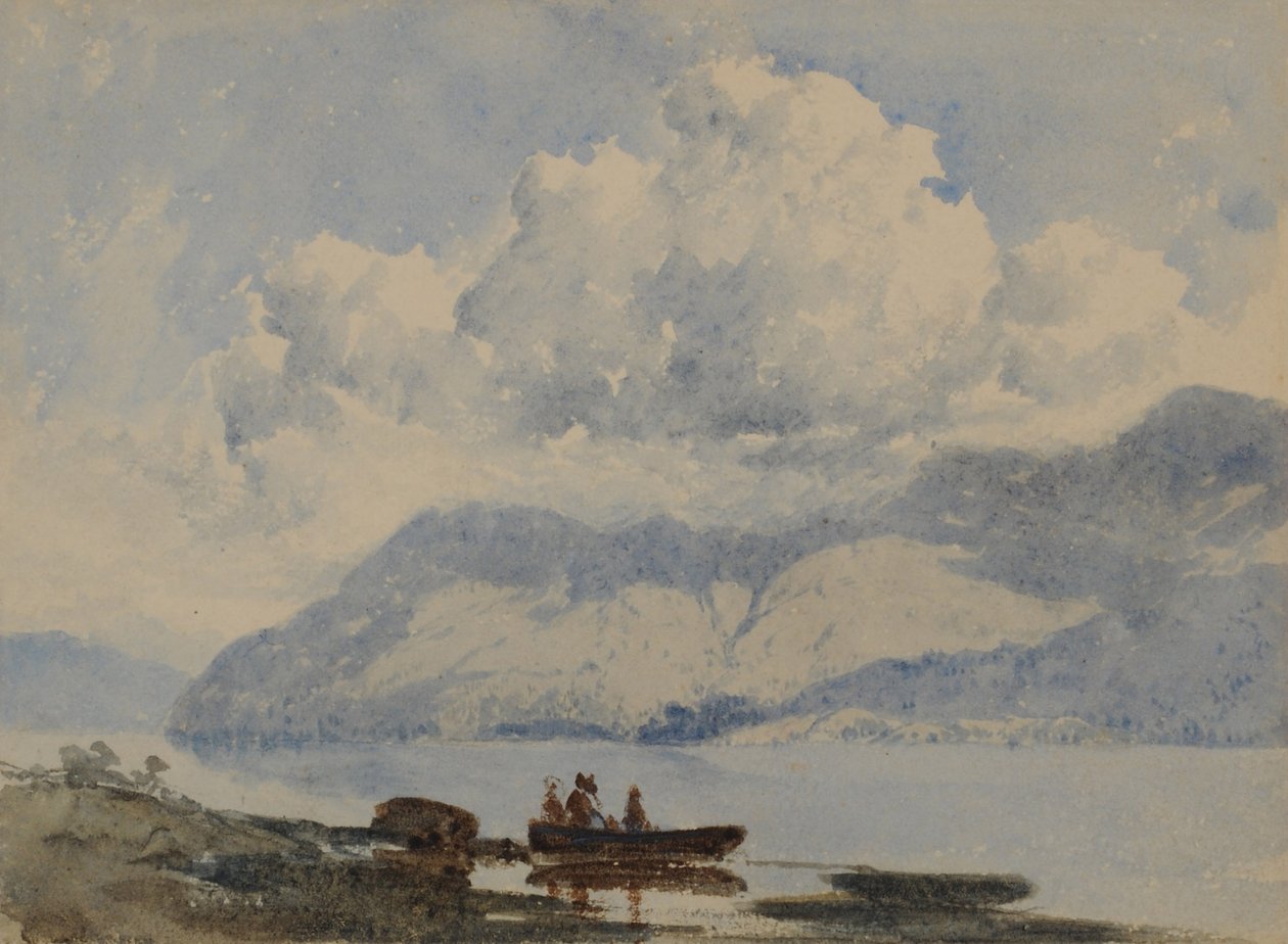 Järvi veneellä ja hahmoilla, 1840-58 (wc paperilla) tekijältä William James Blacklock