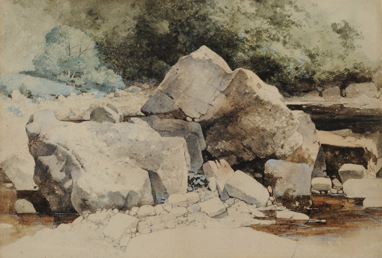 Rocks in a Mountain Stream, 1840-58 (wc paperilla) tekijältä William James Blacklock