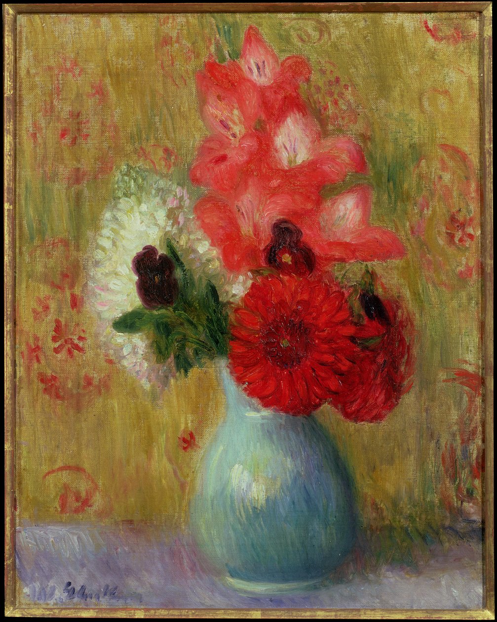 Kukka-asetelma vihreässä maljakossa tekijältä William James Glackens