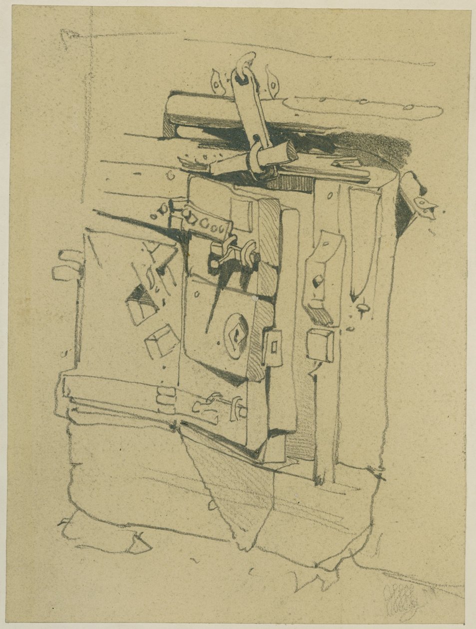 Kassakaapin ovi (kynä paperille (liimattu taululle)) tekijältä William James Muller
